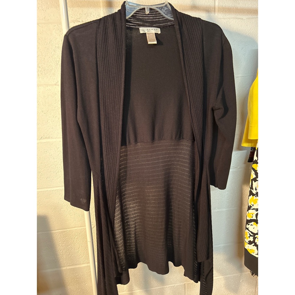 Kenar Womens Black Open Front Duster Cardigan Lightweight Sheer Knit Size L